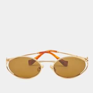 Miu Miu Gold Tone/Brown SMU52Y Logo Oval Sunglasses