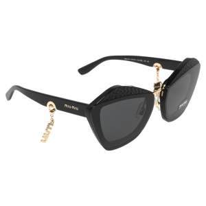 Miu Miu Black Acetate SMU01X Cat Eye Charms Sunglasses