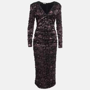 Miu Miu Pink/Black Cloque Lurex Midi Dress S