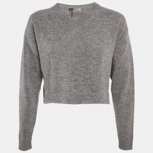Miu Miu Grey Wool Knit V-Neck Crop Sweater S