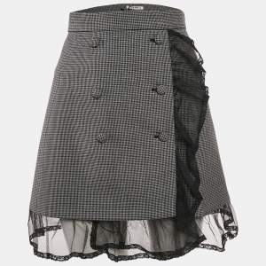 Miu Miu Grey Checks Tulle Trim Wool Mini Dress S
