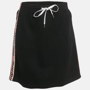Pre Owned Miu Miu Black Logo Side Stripe Jersey Mini Skirt L