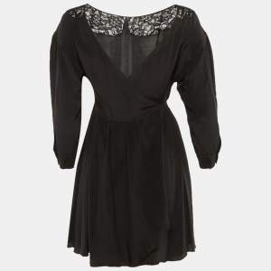 Pre Owned Miu Miu Black Silk Lace Detail Wrap Around Mini Dress XS