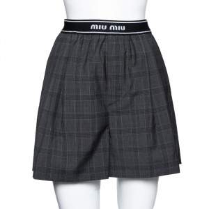 Miu Miu Grey Prince of Wales Check Wool Shorts S