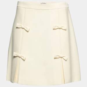 Miu Miu Cream Crepe Bow Detail Cady Mini Skirt M