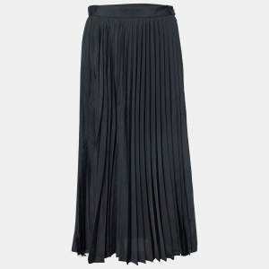 Miu Miu Black Plisse Pleated Crepe Midi Skirt M