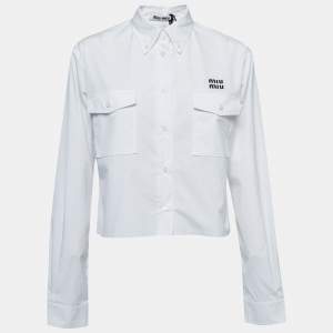 Miu Miu White Cotton Cropped Long Sleeve Shirt S