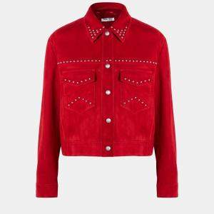 Miu Miu Red Suede Studded Crop Jacket L (IT 48)