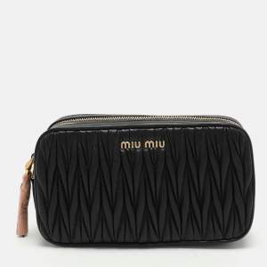 Miu Miu Black Matelasse Leather Zip Crossbody Bag