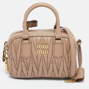 Miu Miu Beige Matelassé Leather Mini Arcadie Bag 