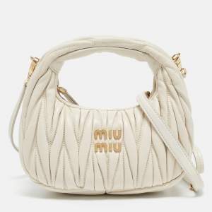 Miu Miu White Matelassé Leather Small Wander Hobo