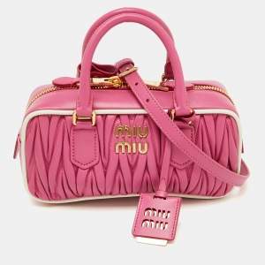 Miu Miu Pink/White Matelassé Leather Arcadie Bag 