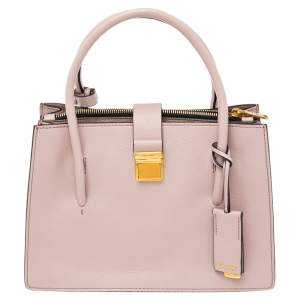 Miu Miu Pale Pink Madras Leather Push Lock Tote 