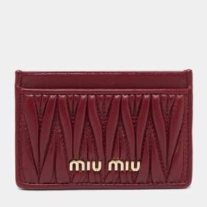 Miu Miu Burgundy Matelassé Leather Card Case