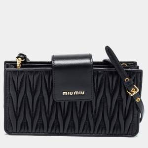 Miu Miu Black Matelassé Leather Phone Crossbody Bag