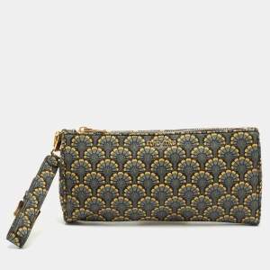 Miu Miu Multicolor Madras Print Leather Zip Wristlet Clutch