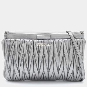 Miu Miu Silver Matelassé Leather Frame Crossbody Bag