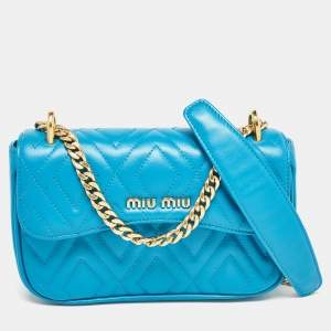 Miu Miu Blue Quilted Leather Chain Shoulder Bag