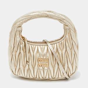 Miu Miu Metallic Gold Matelassé Leather Wander Bag