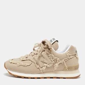 Miu Miu x New Balance Beige Canvas Lace Up Sneakers Size 37