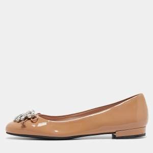 Miu Miu Beige Patent Leather Crystal Embellished Ballet Flats Size 36