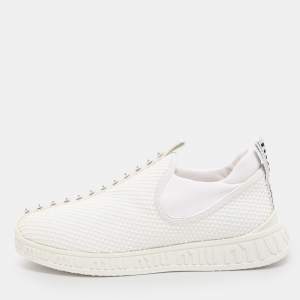 Pre Owned Miu Miu White Mesh and Neoprene Crystal Embellished Slip-On Sneakers Size 38