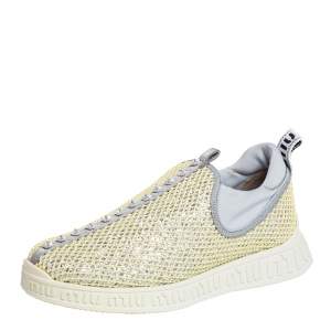 Pre Owned Miu Miu Yellow Mesh Crystal Embellished Slip On Sneakers Size 37