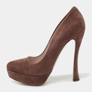 Pre Owned Miu Miu Dusty Pink Suede Platform Pumps Size 38.5