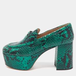 Miu Miu Green Python Leather Embossed Platform Pumps Size 39 