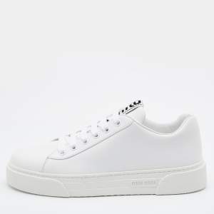 Miu Miu White Leather Lace Up Sneakers Size 38