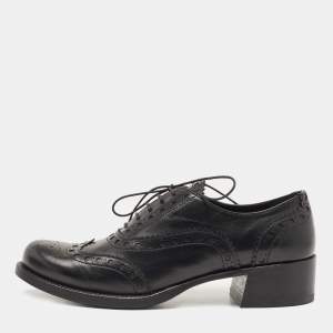 Miu Miu Black Brogue Leather Oxfords Size 39
