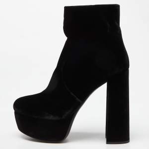 Miu Miu Black Velvet Zip Ankle High Block Boots Size 38