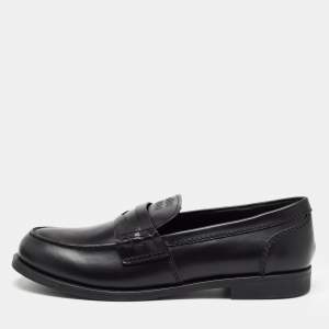 Miu Miu Black Leather Slip On Loafers Size 39.5