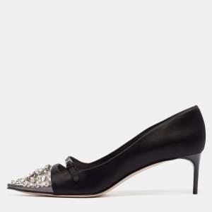 Miu Miu Black Satin and PVC Lazy Jewel Pumps Size 37.5