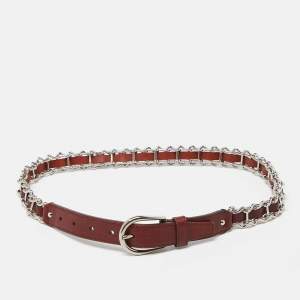 Miu Miu Burgundy Leather Chainlink Buckle Belt 80CM