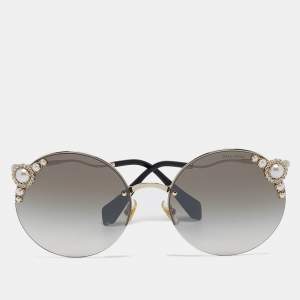 Miu Miu Black/Gold Gradient Manière Pearl Round Sunglasses