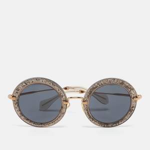 Miu Miu Black  SMU 13N Glitter Frame Round Sunglasses