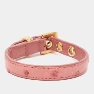 Miu Miu Pink Leather Gold Tone Strap Wrap Bracelet