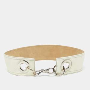 Miu Miu Off White Leather Buckle Waist Belt 85CM