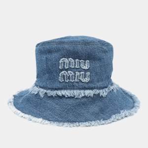 Miu Miu Blue Denim Logo Bucket Hat  