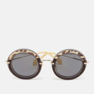 Miu Miu Black Leopard Print Suede SMU08R Round Sunglasses