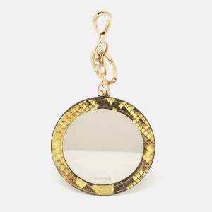 Miu Miu Yellow/Black Snakeskin Embossed Leather Cosmetic Mirror