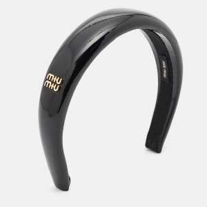 Miu Miu Black Patent Leather Logo Plaque Detail Headband 