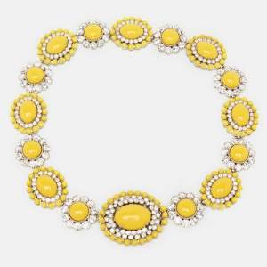 Miu Miu Yellow Composite Crystal Embellished SIlver Tone Floral Choker Necklace
