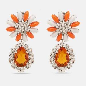 Miu Miu Daisy Composite Crystals Silver Tone Drop Earrings