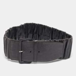 Miu Miu Grey Pleated Leather Waist Belt 75CM