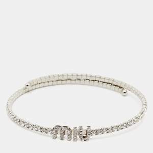 Miu Miu Crystal Silver Tone Adjustable Choker Necklace