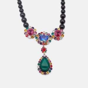 Miu Miu  Multi Color Crystals Beads Silver Tone Necklace