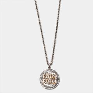 Miu Miu Crystals Two Tone Pendant Necklace