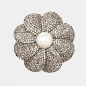 Miu Miu Floral Faux Pearl Crystal Silver Tone Brooch